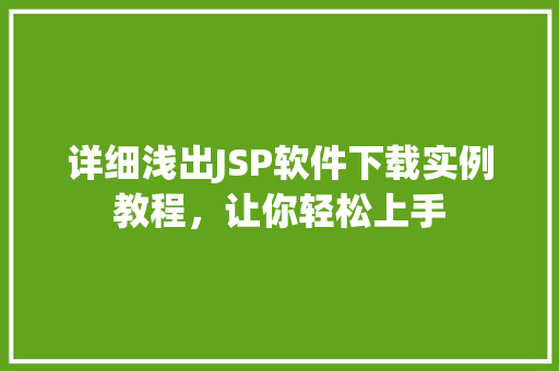 详细浅出JSP软件下载实例教程，让你轻松上手